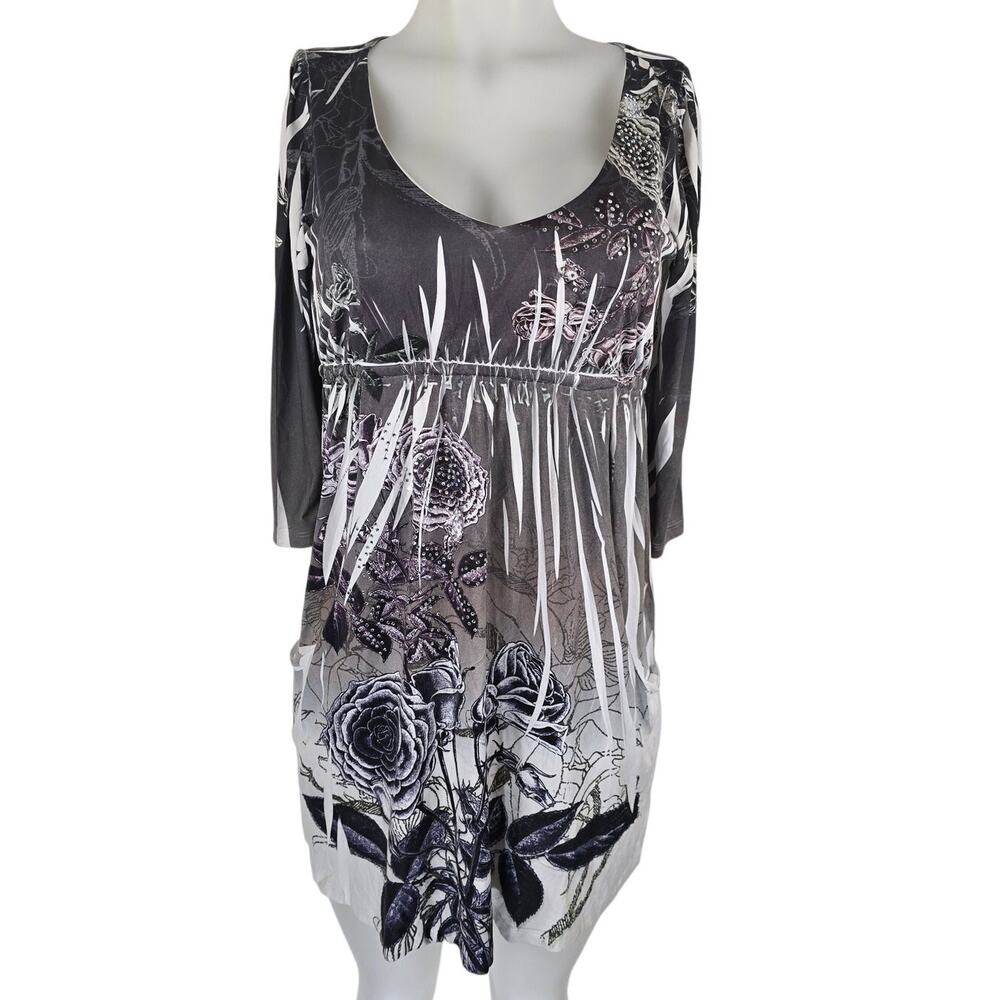 Vocal Black Gray White Floral Front Pocket Dress Women's Small